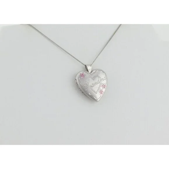 Sterling Silver Grandma Heart Locket Necklace 18" Chain - Picture 2 of 10